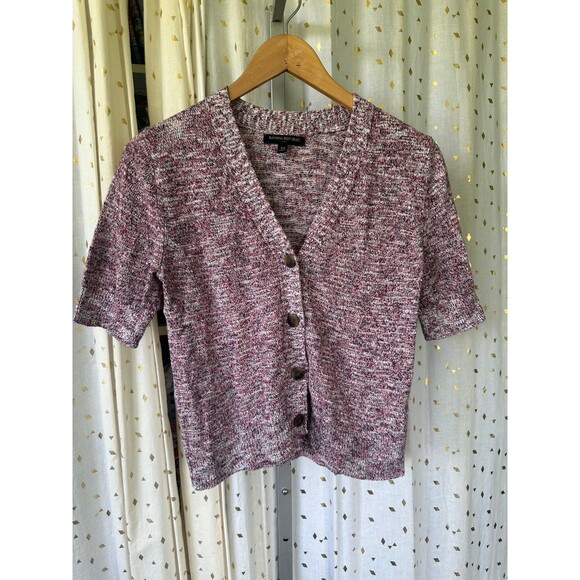 Banana Republic Factory Red Dahlia Short Sleeve Marled Button Down Cardigan Top - Picture 5 of 8